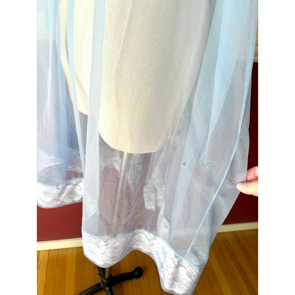 Vintage Stern-Maid Blue Sheer Lace Peignoir Robe USA Union Made S Coquette Girl - Picture 8 of 11